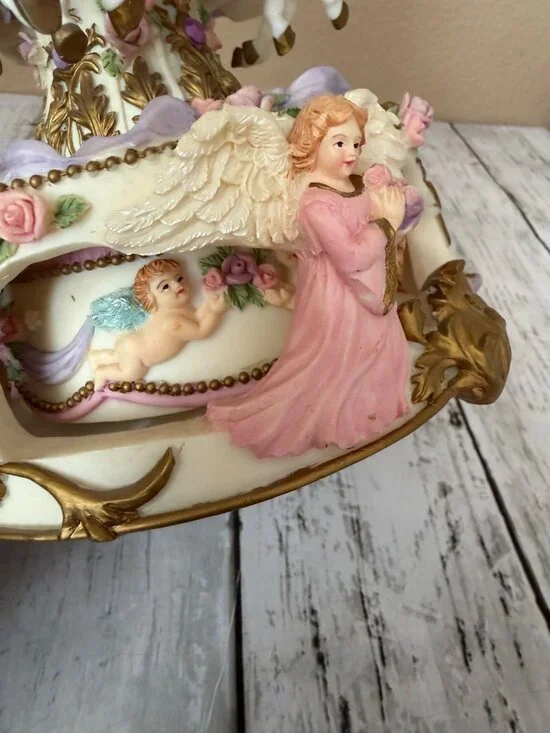 RARE San Francisco Music Box Dual Counter Rotating Angel 3-Horse Carousel - Picture 2 of 10